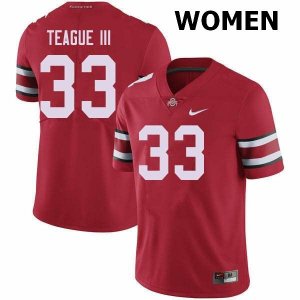 Women's Ohio State Buckeyes #33 Master Teague III Red Nike NCAA College Football Jersey High Quality YWX5644EE